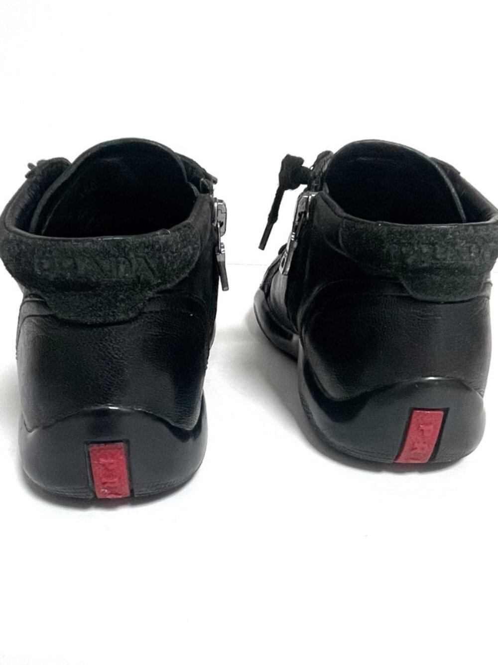 Prada Girls Black Leather Sneakers Low Top 12 - Picture 5 of 10